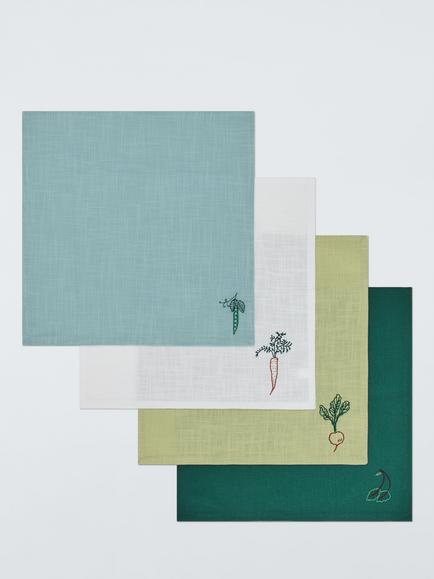 John Lewis X Deliciously Ella Embroidered Cotton Napkins, Set of 4, Multi