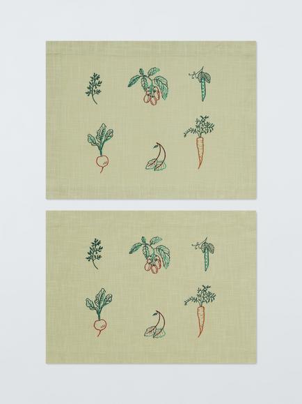 John Lewis X Deliciously Ella Cotton Placemat, Set of 2, Green, Green