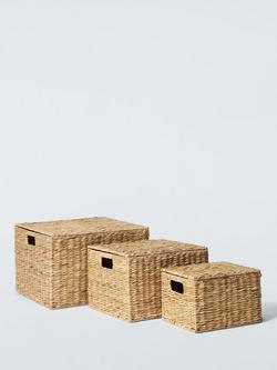 John Lewis Bulrush Nesting Lidded Storage Basket, Set of 3, Natural
