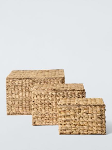 John Lewis Bulrush Nesting Lidded Storage Basket, Set of 3 - view 2, Natural