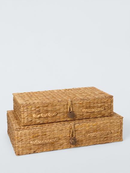 John Lewis Bulrush Lidded Under Bed Storage Baskets, Set of 2, Natural, Natural