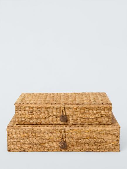 John Lewis Bulrush Lidded Under Bed Storage Baskets, Set of 2, Natural - view 2, Natural