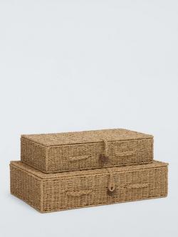 John Lewis Seagrass Lidded Nesting Under Bed Storage Baskets, Set of 2, Natural, Natural