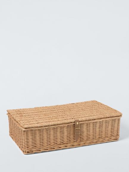John Lewis Underbed Willow Storage Basket with Leather Strap, Natural, Light Natural