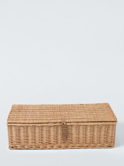 John Lewis Underbed Willow Storage Basket with Leather Strap, Natural - view 2, Light Natural