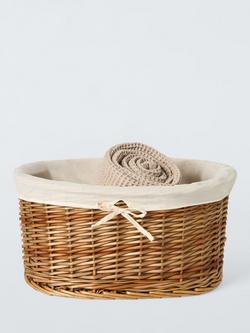 John Lewis Oval Willow Storage Basket, Natural, Small - view 2, Dark Brown