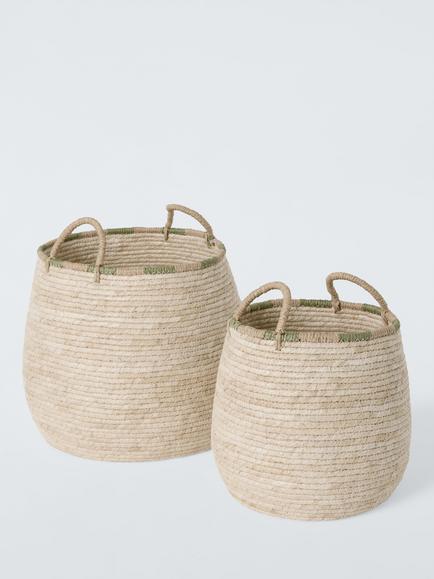 John Lewis Maize Storage Basket, Set of 2, Natural/Avocado, Avocado