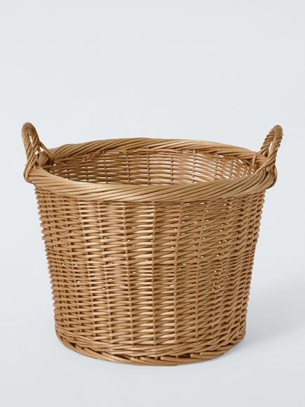 John Lewis Woven Willow Round Log Basket, Light Natural - view 2, Light Natural