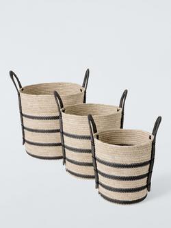 John Lewis Maize Storage Basket, Set of 3, Natural/Black - view 2, Natural/Black