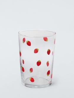 John Lewis Strawberry Print Glass Tumbler, 460ml, Clear/Red, Clear