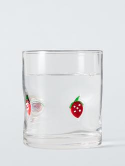 John Lewis Strawberry Icon Glass Tumbler, 350ml, Clear - view 2, Red