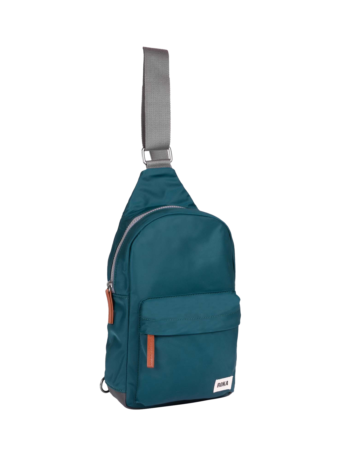 Product image 1 of 6, which shows ROKA London Willesden Recycled Nylon Sling Crossbody Bag, 4.5L, Teal