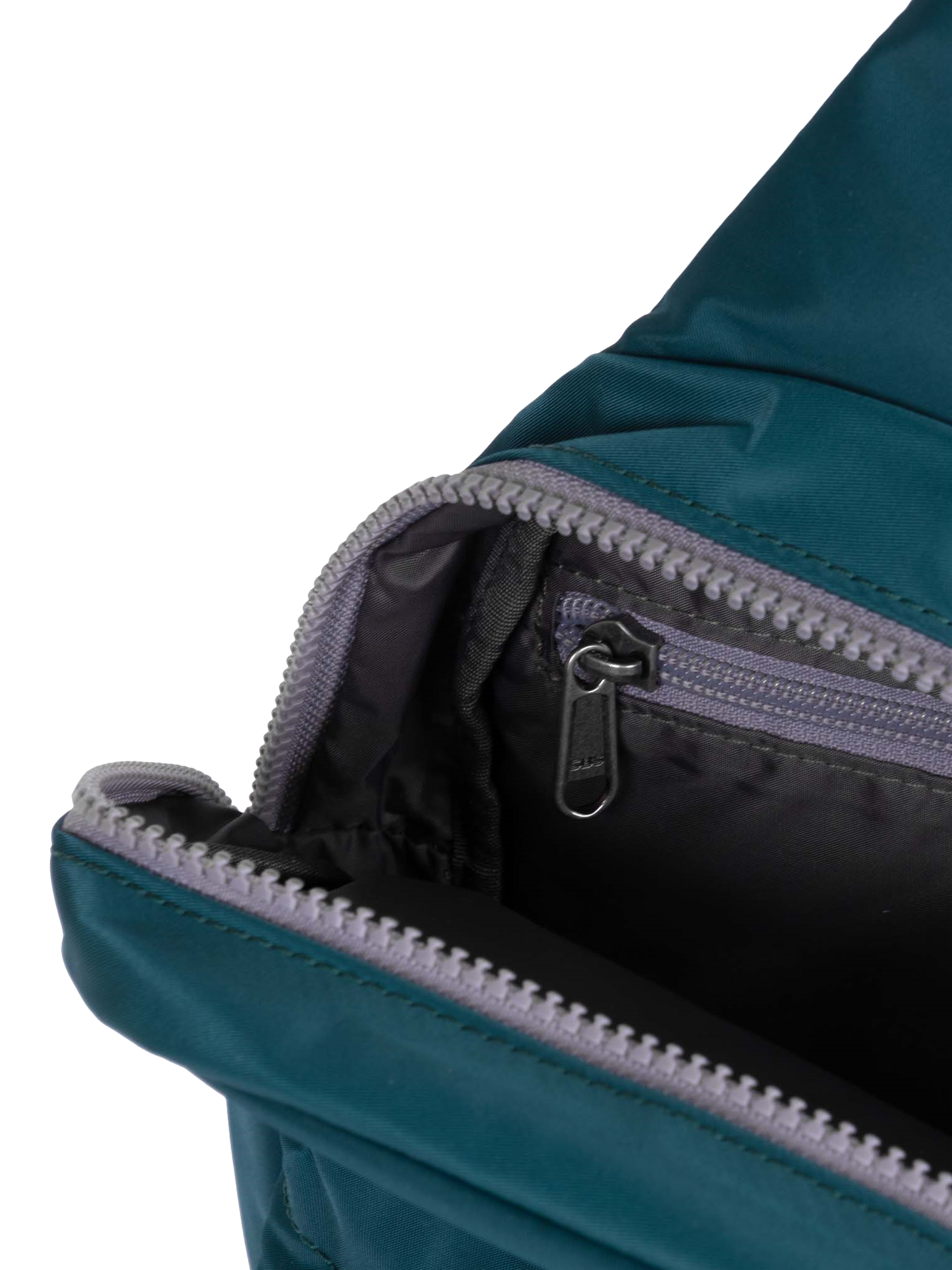 Product image 3 of 6, which shows ROKA London Willesden Recycled Nylon Sling Crossbody Bag, 4.5L, Teal
