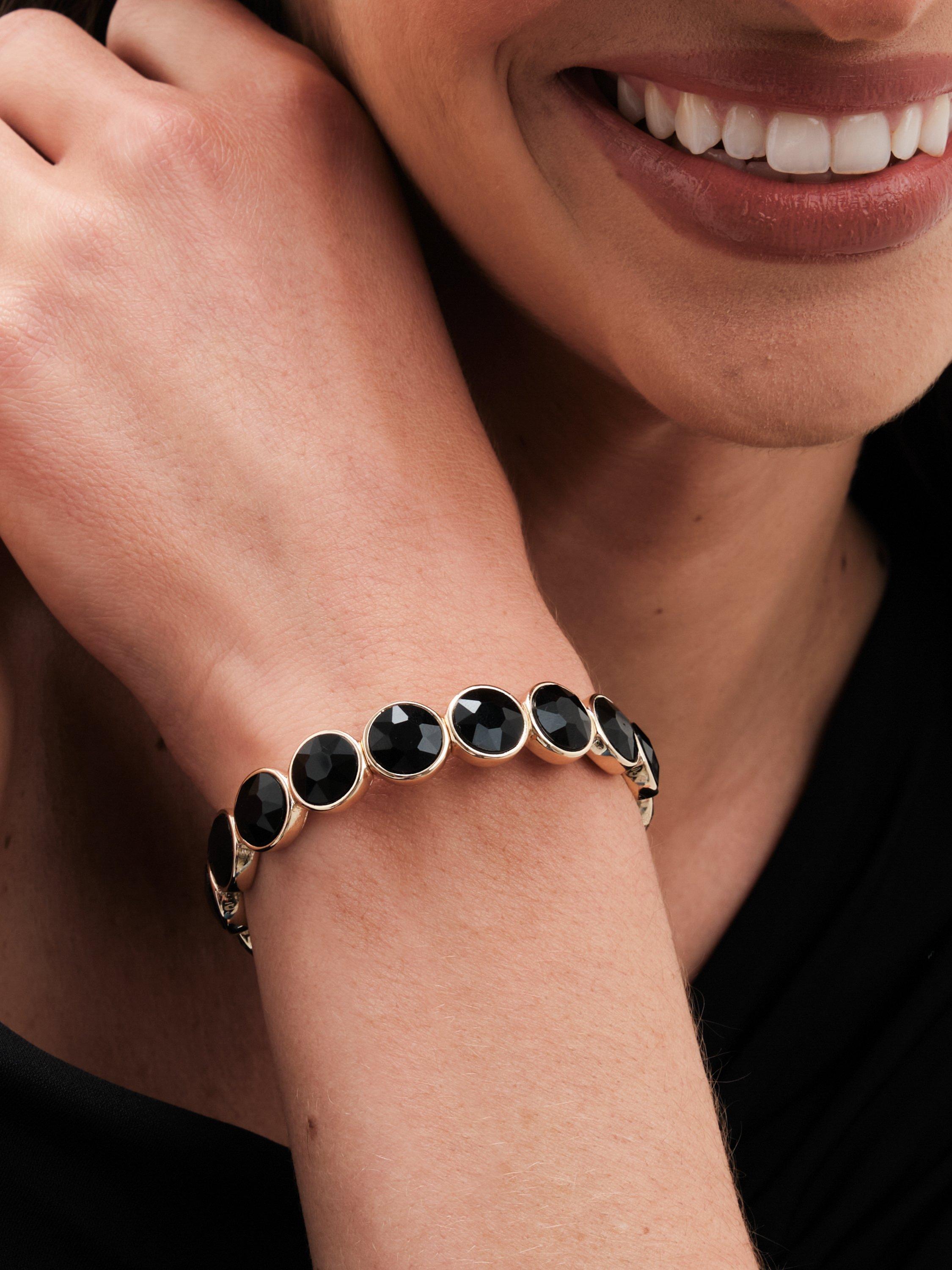 Product image 2 of 3, which shows Jon Richard Statement Jet Stretch Bracelet, Gold