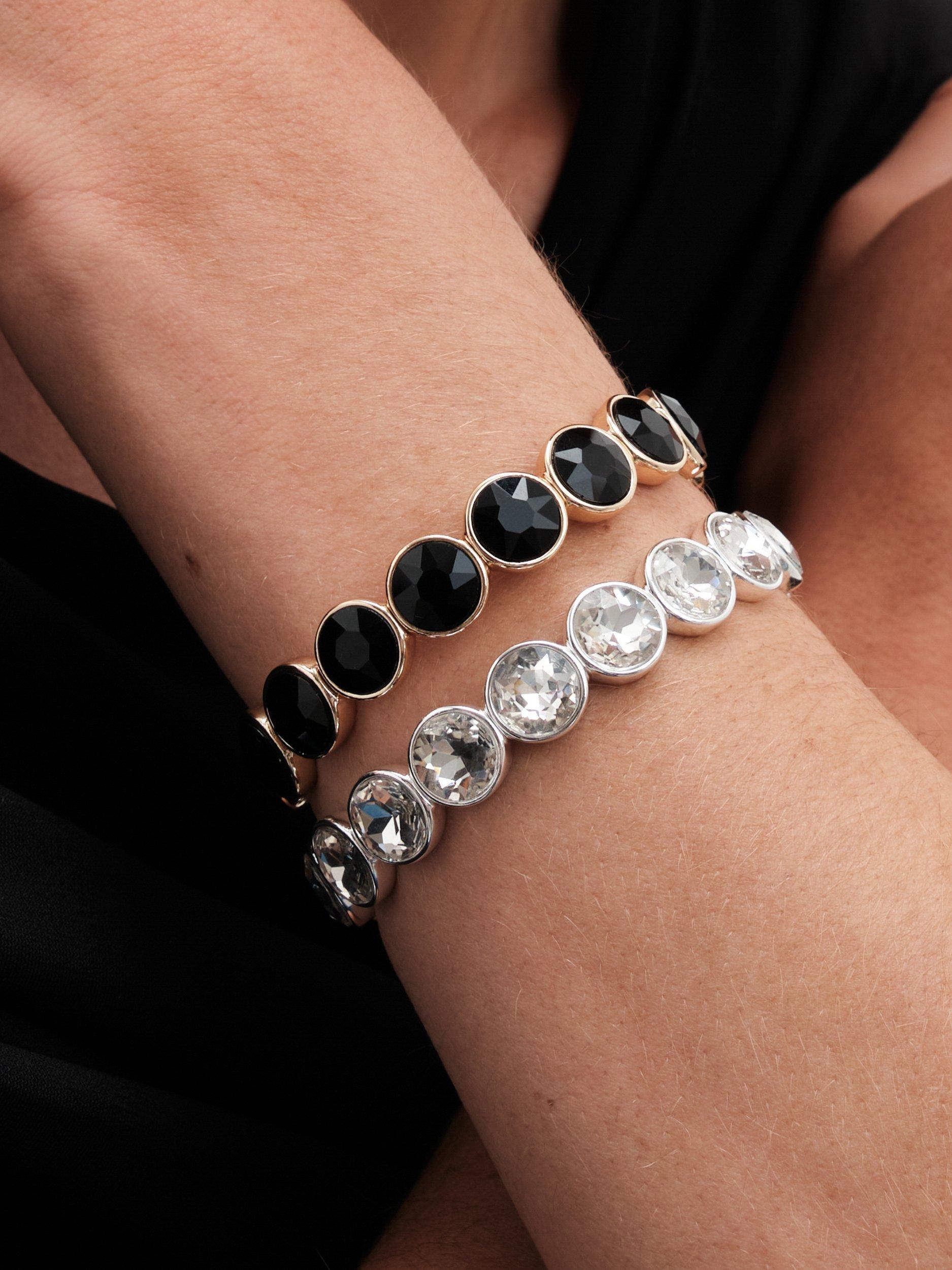 Product image 3 of 3, which shows Jon Richard Statement Jet Stretch Bracelet, Gold