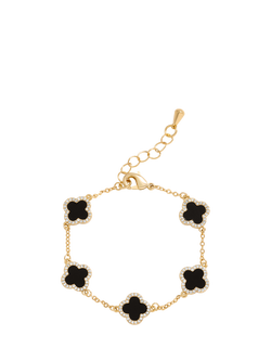 Jon Richard Jet Enamel Clover Chain Bracelet, Gold/Black, Gold/Black