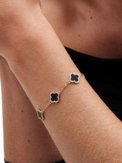 Jon Richard Jet Enamel Clover Chain Bracelet, Gold/Black - view 2, Gold/Black