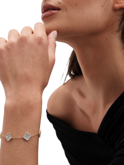 Jon Richard Mother of Pearl Clover Station Bracelet, Gold - view 2, Gold
