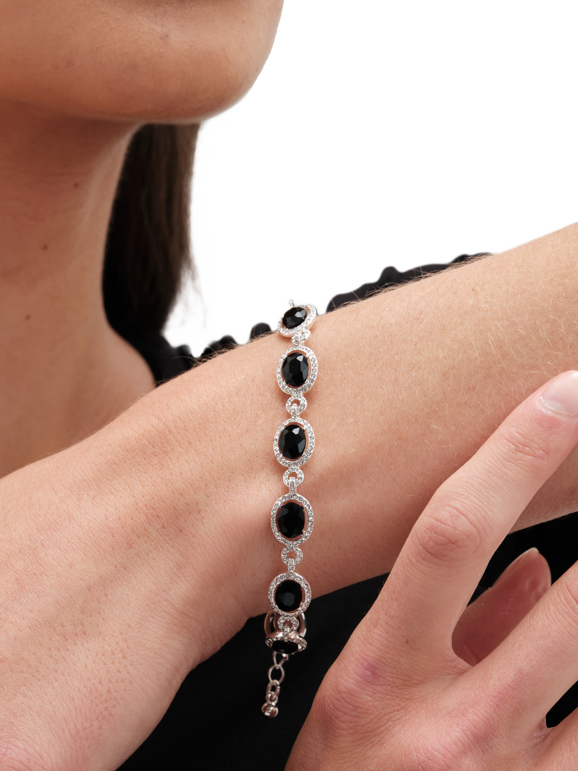Product image 2 of 3, which shows Jon Richard Crystal And Jet Halo Bracelet, Silver