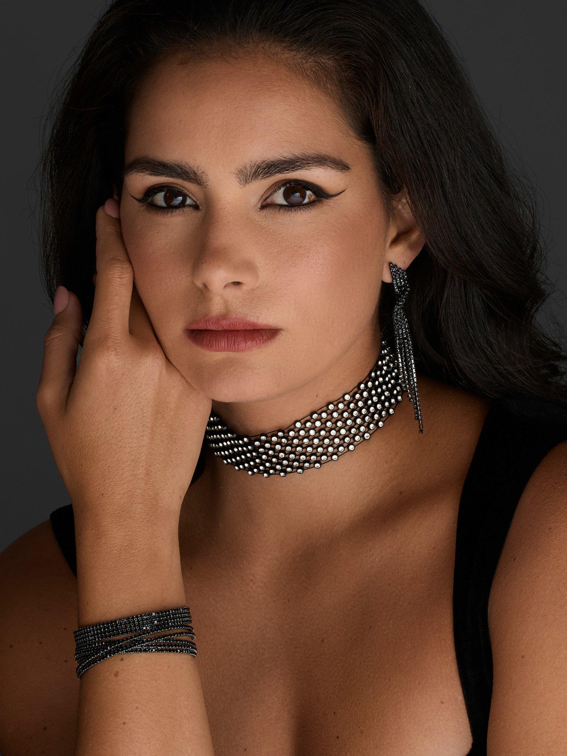 Product image 2 of 4, which shows Jon Richard Jet Diamante Cuff Bangle, Silver