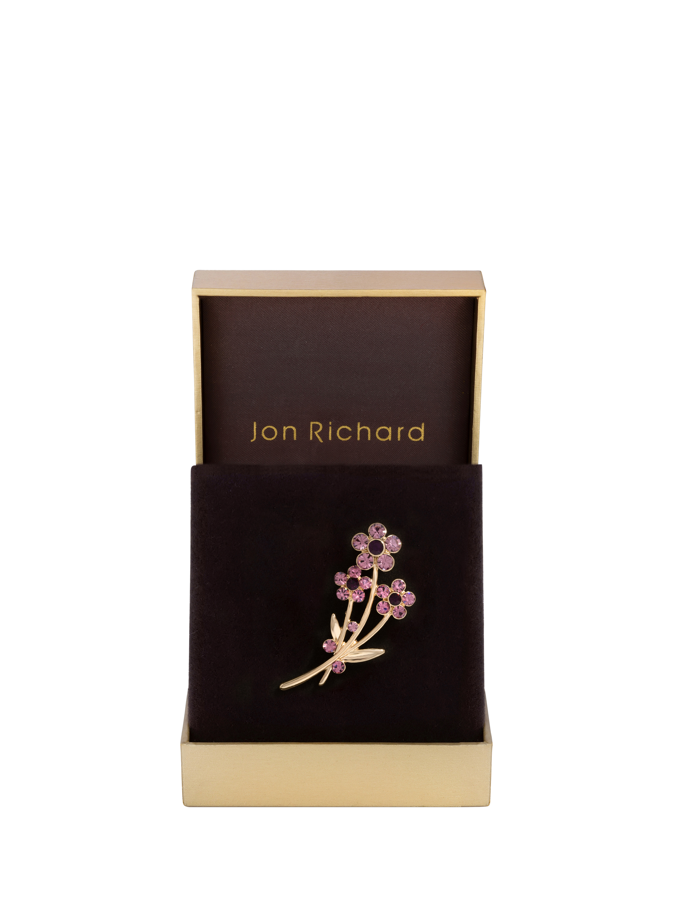 Product image 1 of 3, which shows Jon Richard Amethyst Floral Brooch, Gold