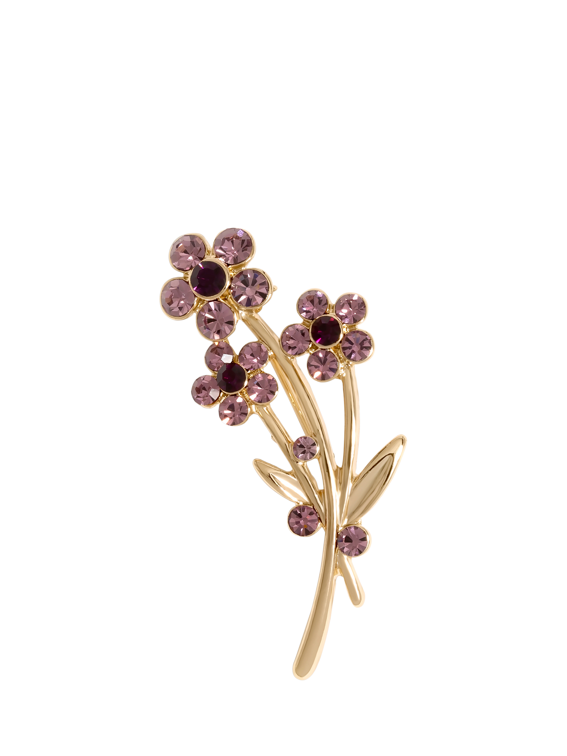 Product image 2 of 3, which shows Jon Richard Amethyst Floral Brooch, Gold
