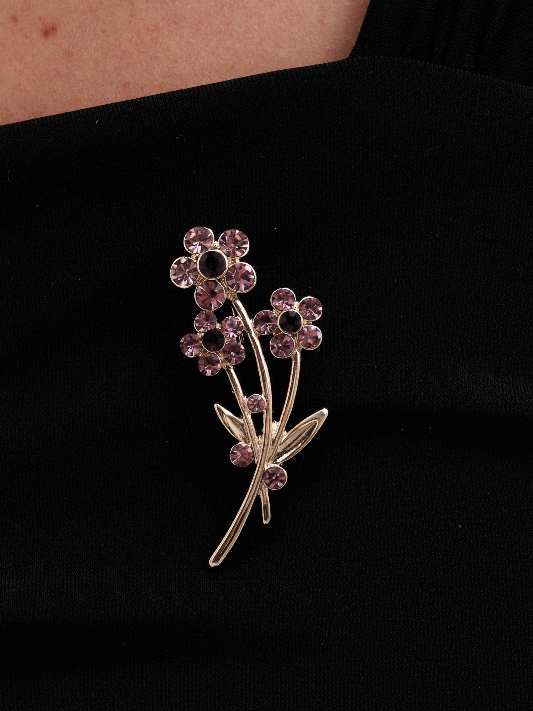 Product image 3 of 3, which shows Jon Richard Amethyst Floral Brooch, Gold