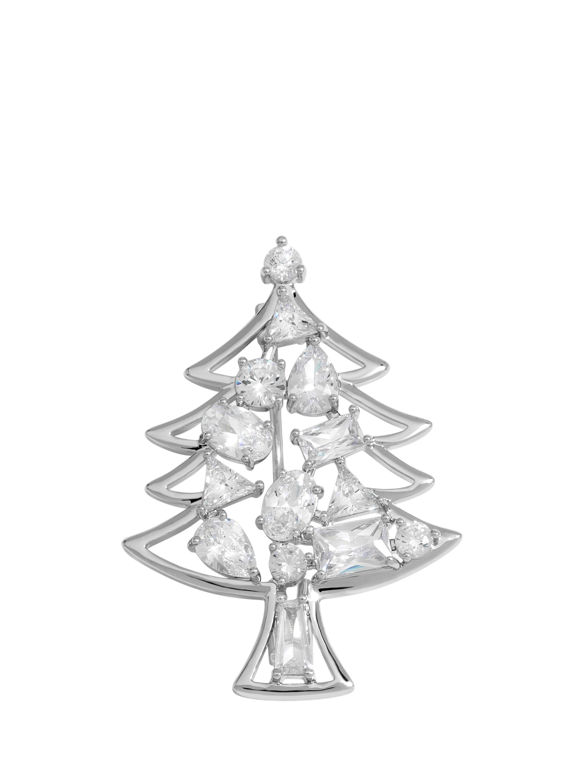 Product image 1 of 4, which shows Jon Richard Rhodium Plated and Crystal Cubic Zirconia Christmas Tree Brooch, Silver