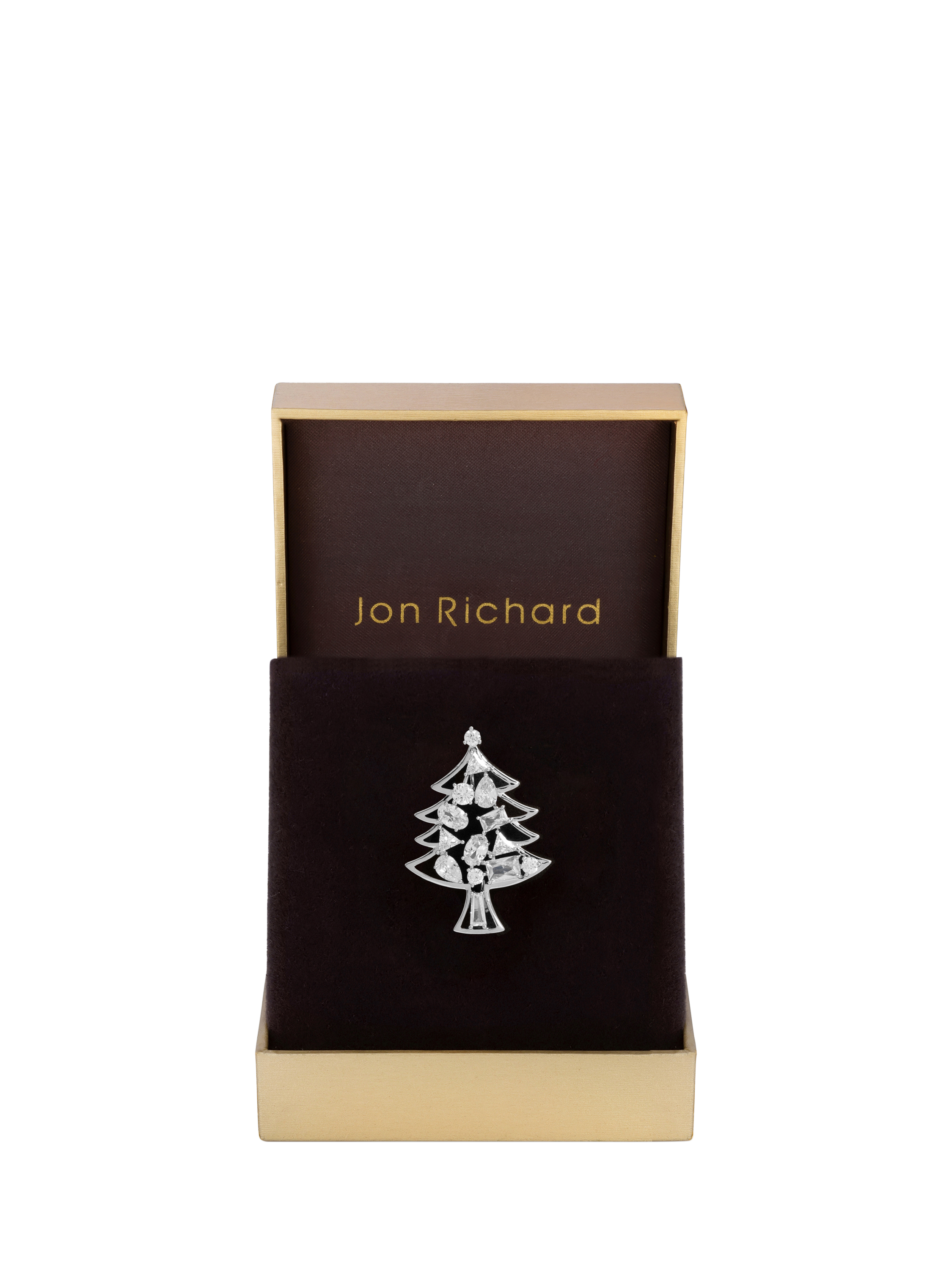 Product image 2 of 4, which shows Jon Richard Rhodium Plated and Crystal Cubic Zirconia Christmas Tree Brooch, Silver