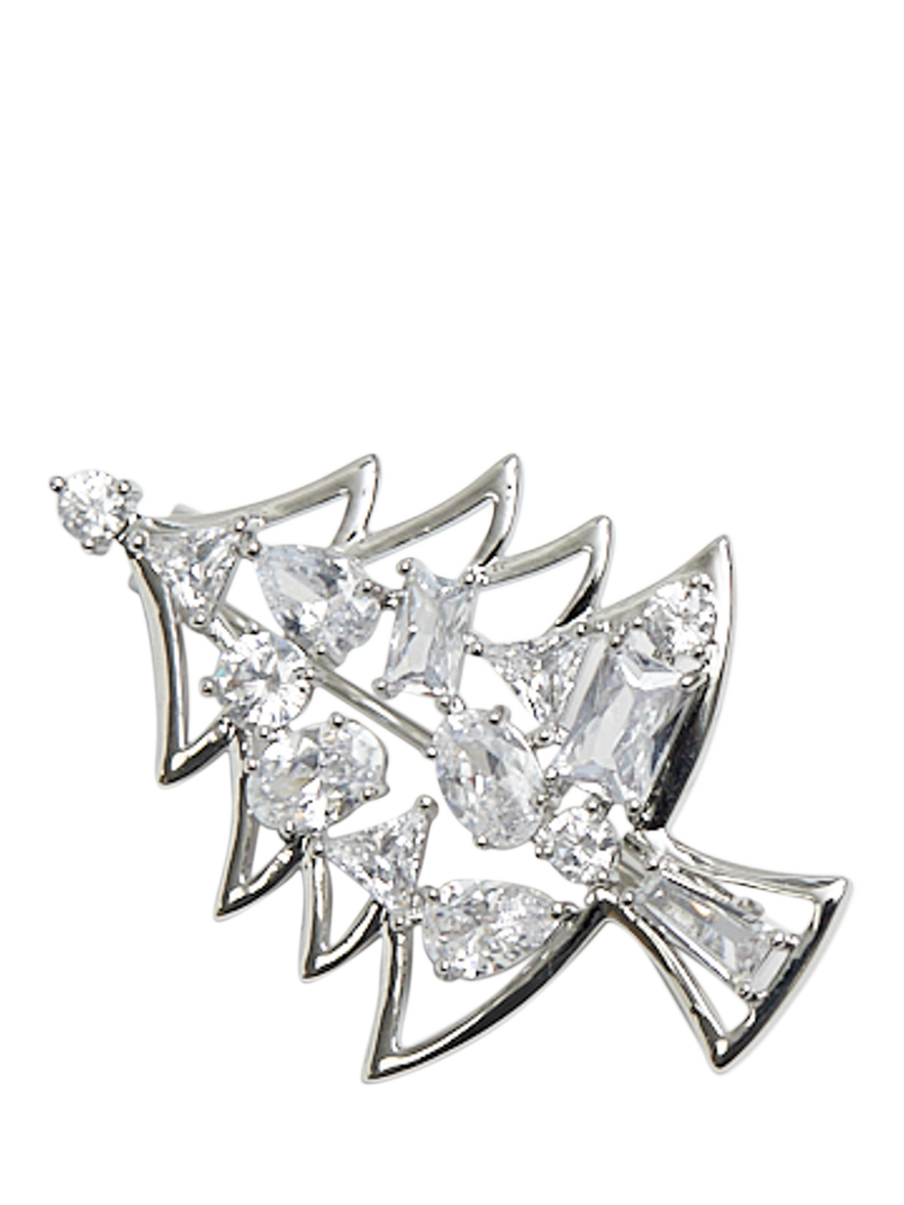 Product image 4 of 4, which shows Jon Richard Rhodium Plated and Crystal Cubic Zirconia Christmas Tree Brooch, Silver
