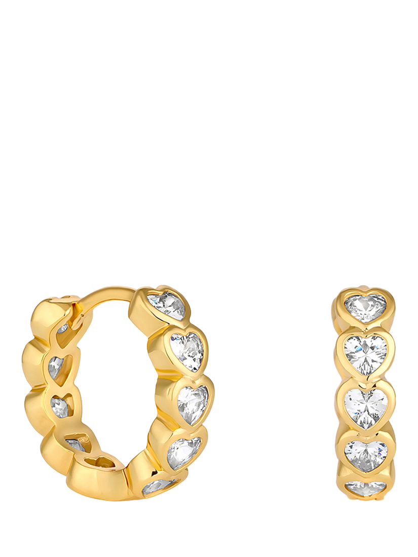 Product image 1 of 3, which shows Jon Richard Cubic Zirconia Heart Huggie Earrings, Gold