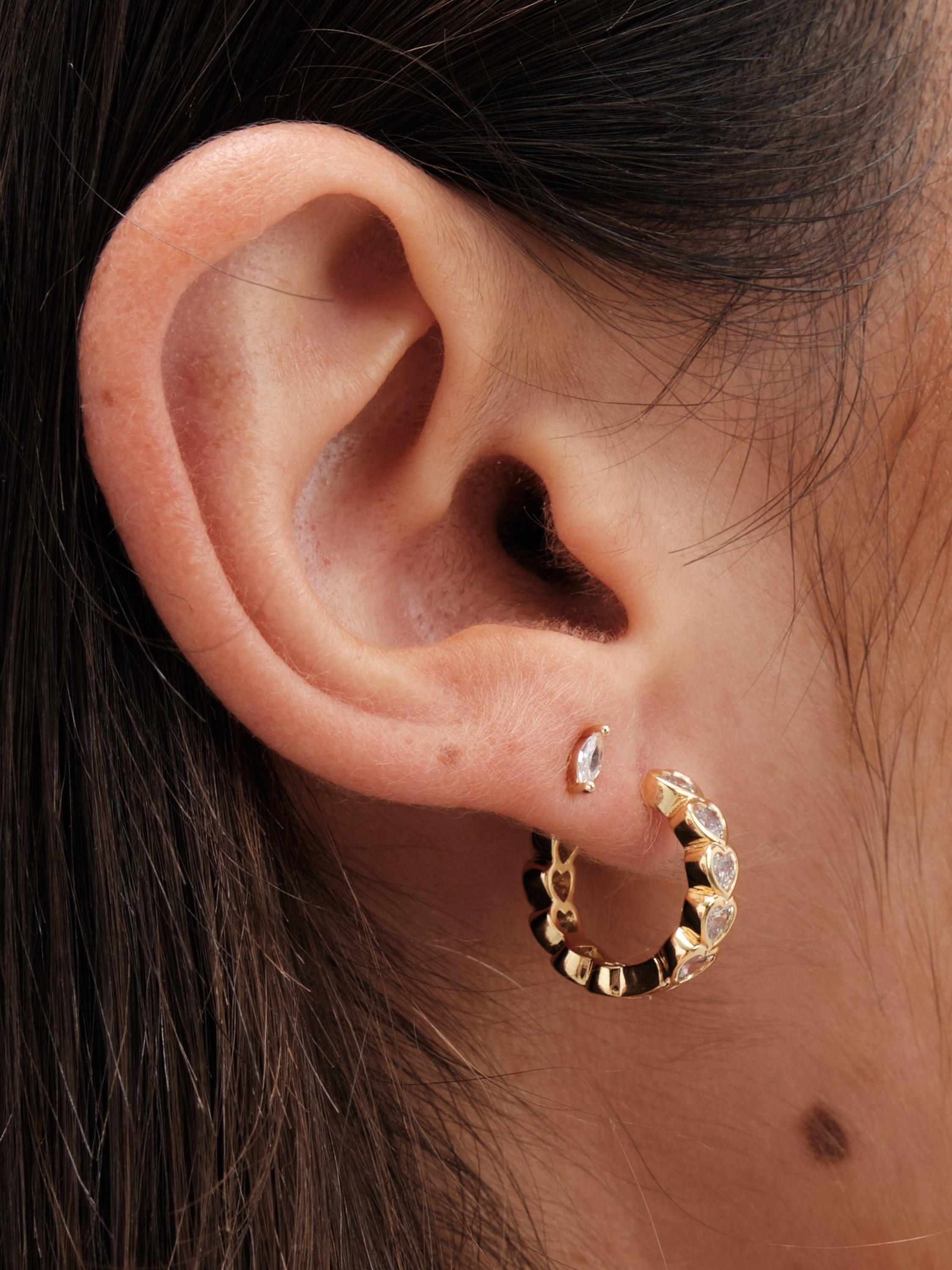 Product image 3 of 3, which shows Jon Richard Cubic Zirconia Heart Huggie Earrings, Gold