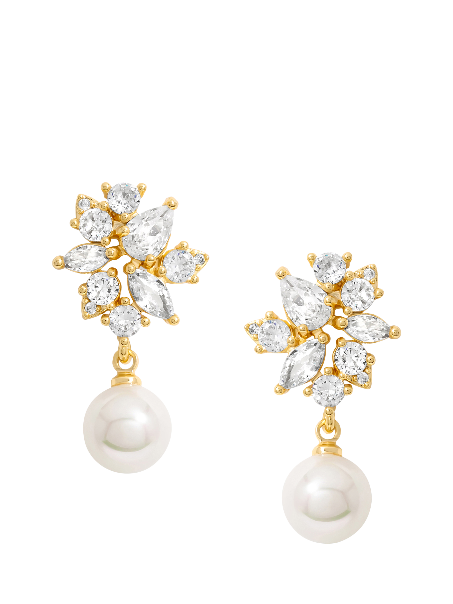Product image 1 of 1, which shows Jon Richard Cubic Zirconia and Pearl Occasion Earrings, Gold