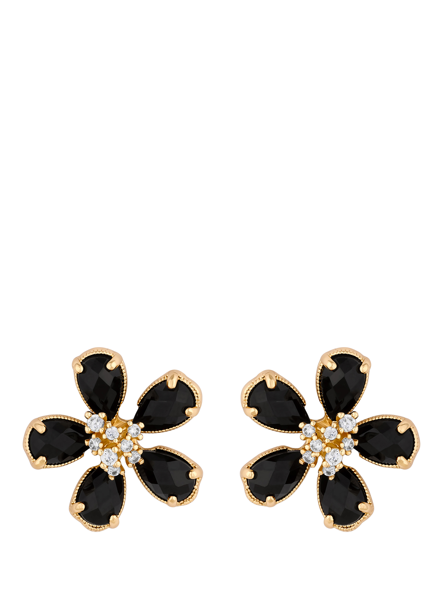 Product image 1 of 2, which shows Jon Richard Jet Floral Stud Earrings, Gold
