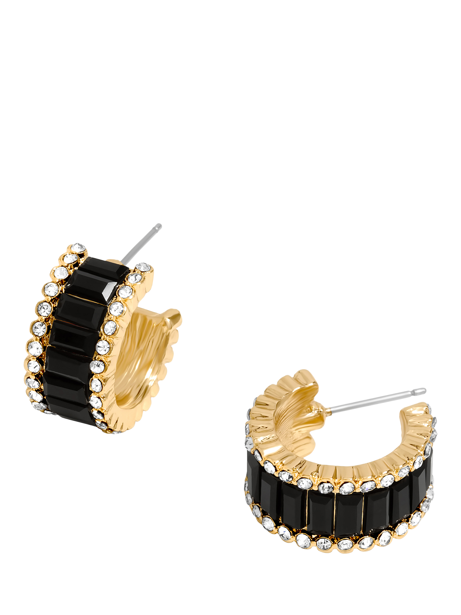 Product image 1 of 4, which shows Jon Richard Gold Plated and Jet Baguette Stone Hoop Earrings