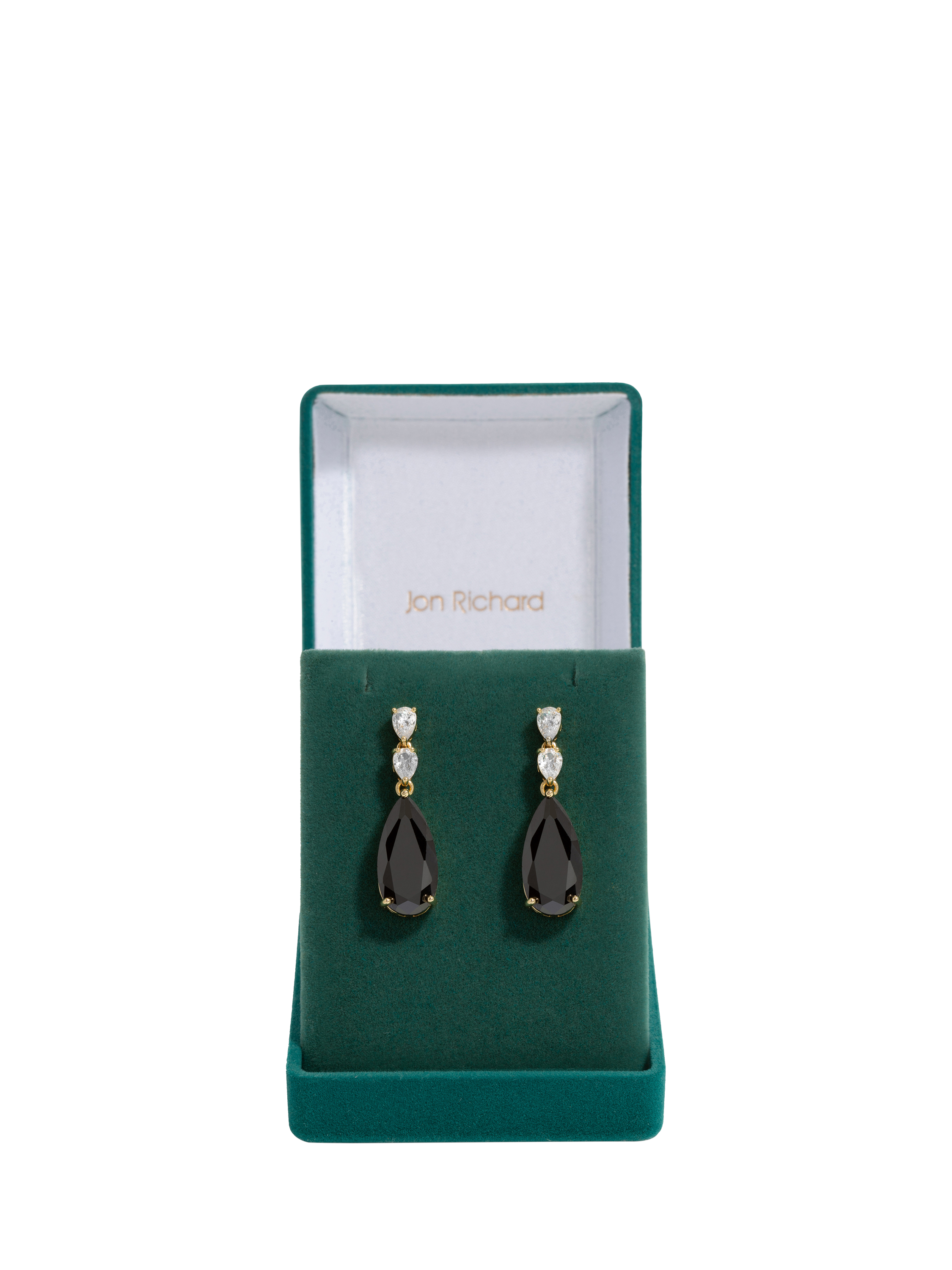 Product image 1 of 2, which shows Jon Richard Jet Pear Drop Earrings, Gold/Black