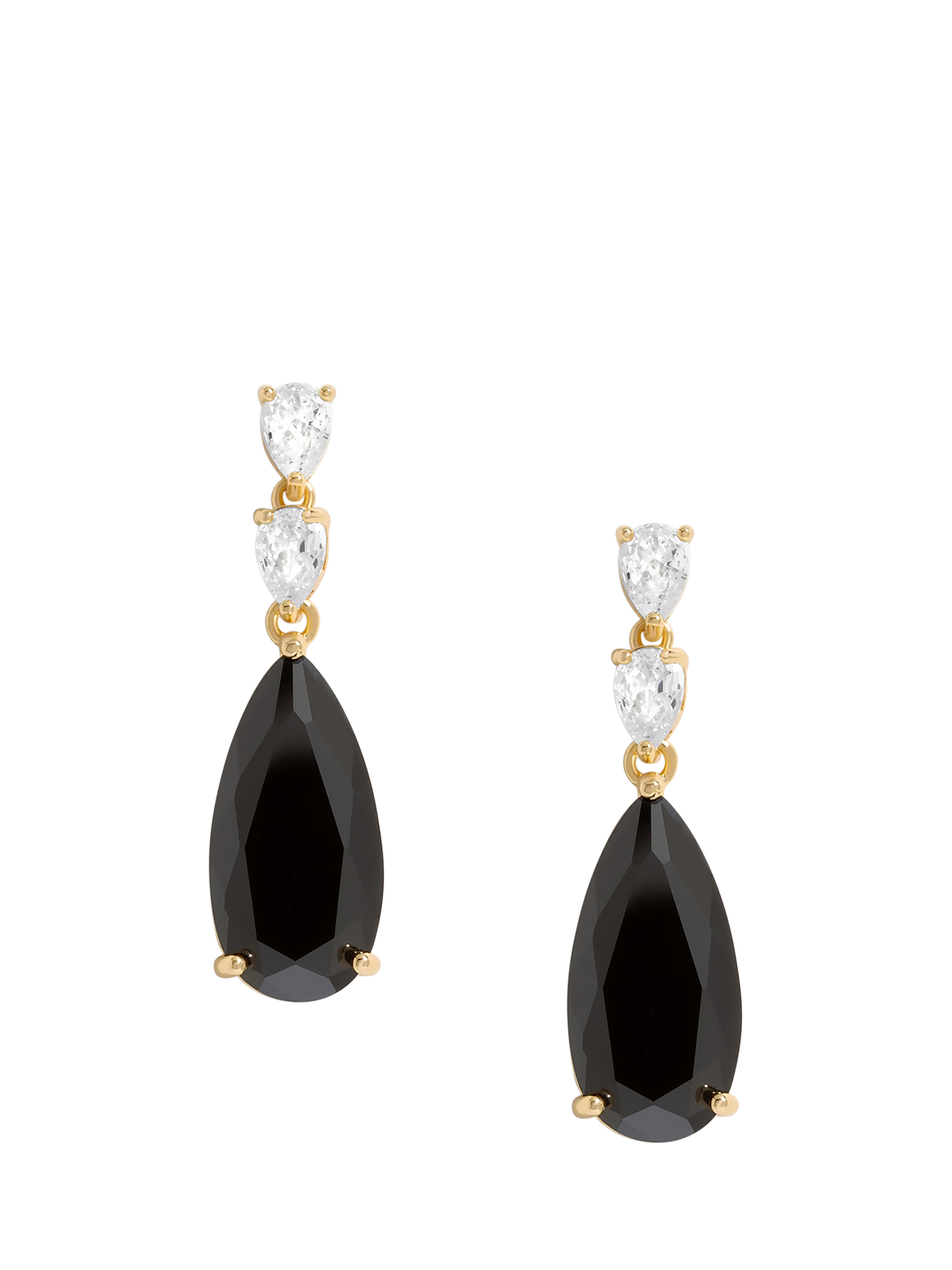 Product image 2 of 2, which shows Jon Richard Jet Pear Drop Earrings, Gold/Black