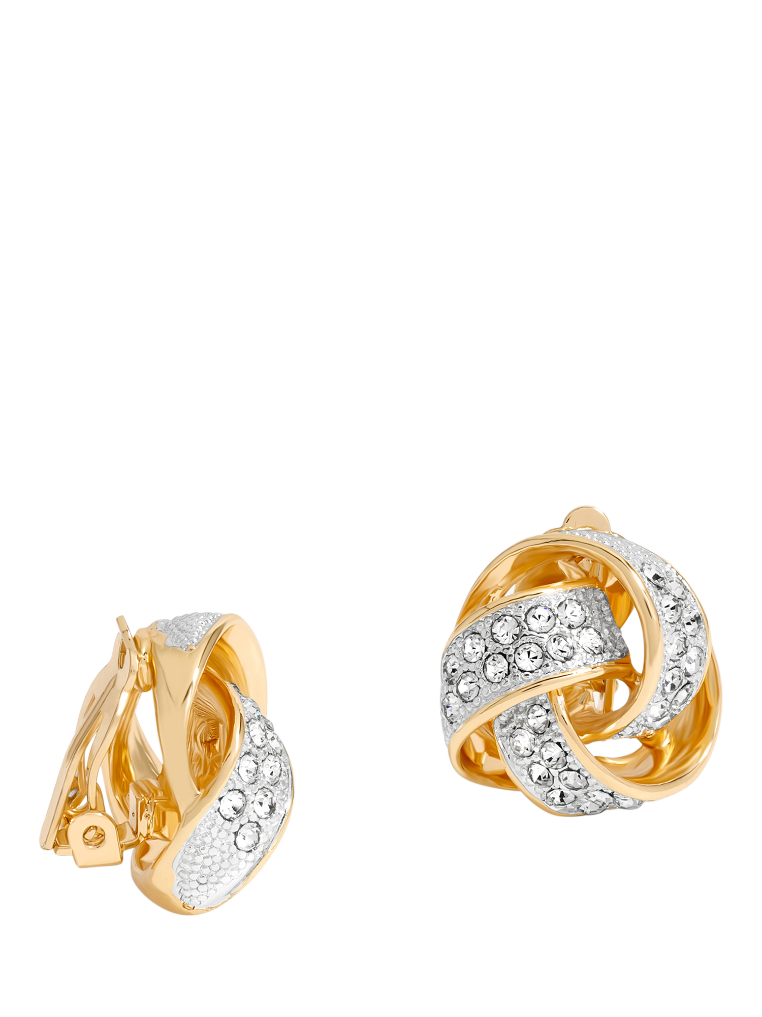 Product image 1 of 3, which shows Jon Richard Crystal Knot Clip-On Earrings, Gold