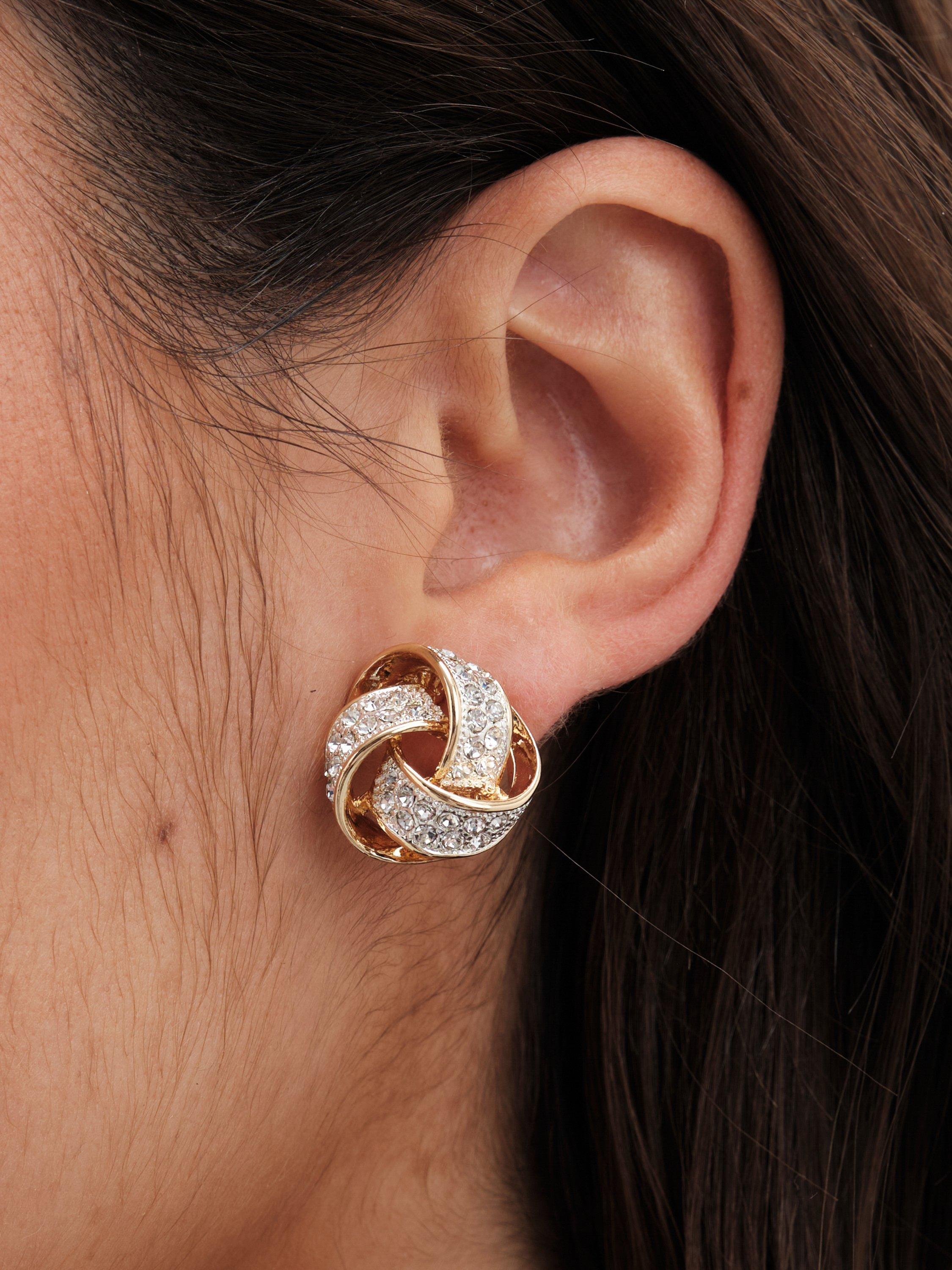 Product image 2 of 3, which shows Jon Richard Crystal Knot Clip-On Earrings, Gold
