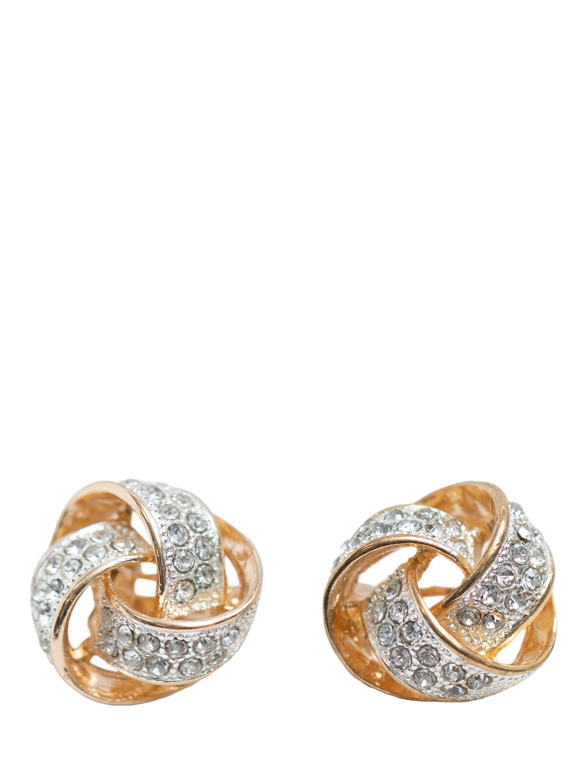 Product image 3 of 3, which shows Jon Richard Crystal Knot Clip-On Earrings, Gold