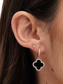 Jon Richard Jet Clover Drop Huggie Earrings, Gold - view 2, Gold/Black