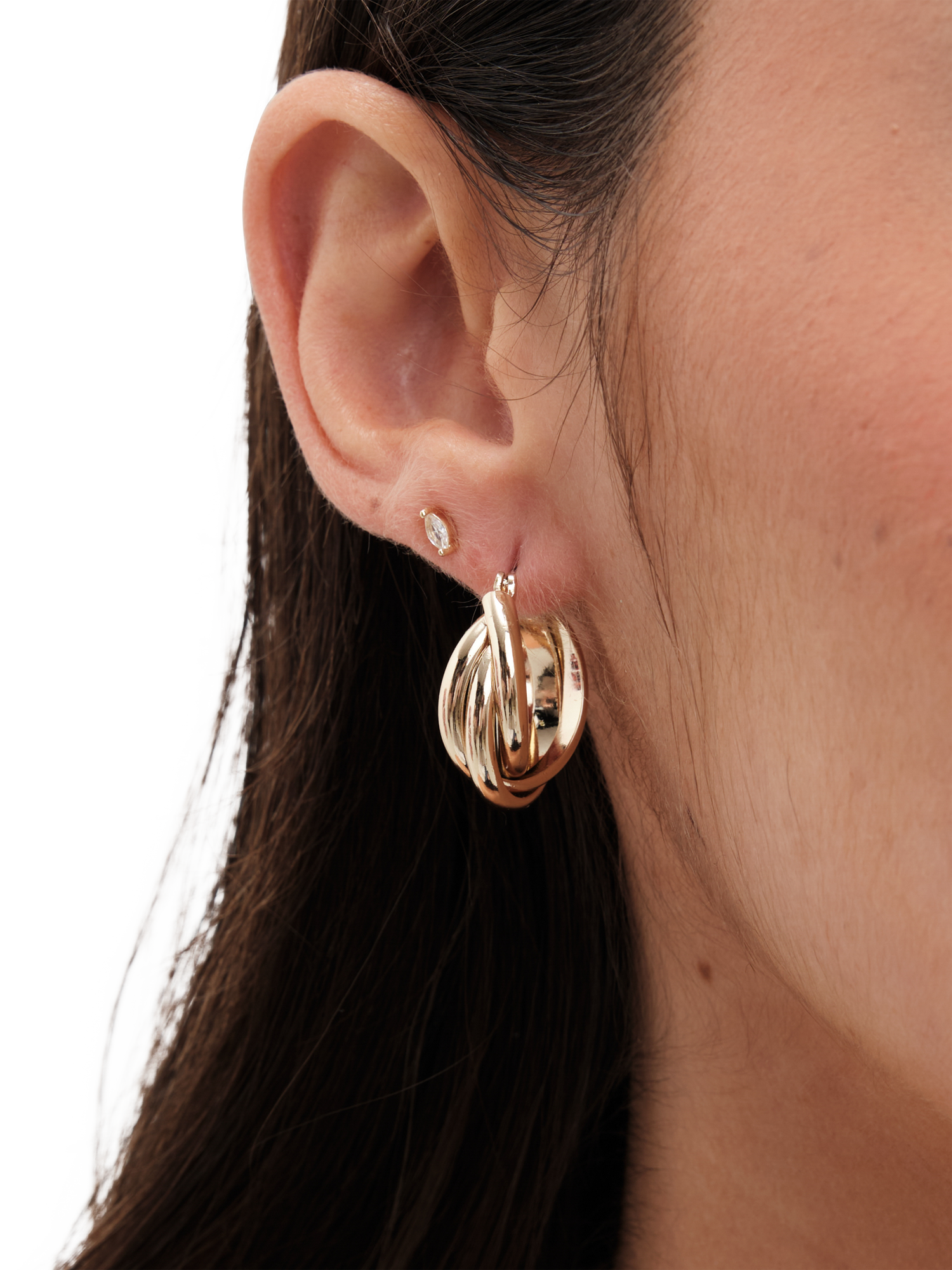 Product image 2 of 3, which shows Jon Richard Polished Interlocking Hoop Earrings, Gold