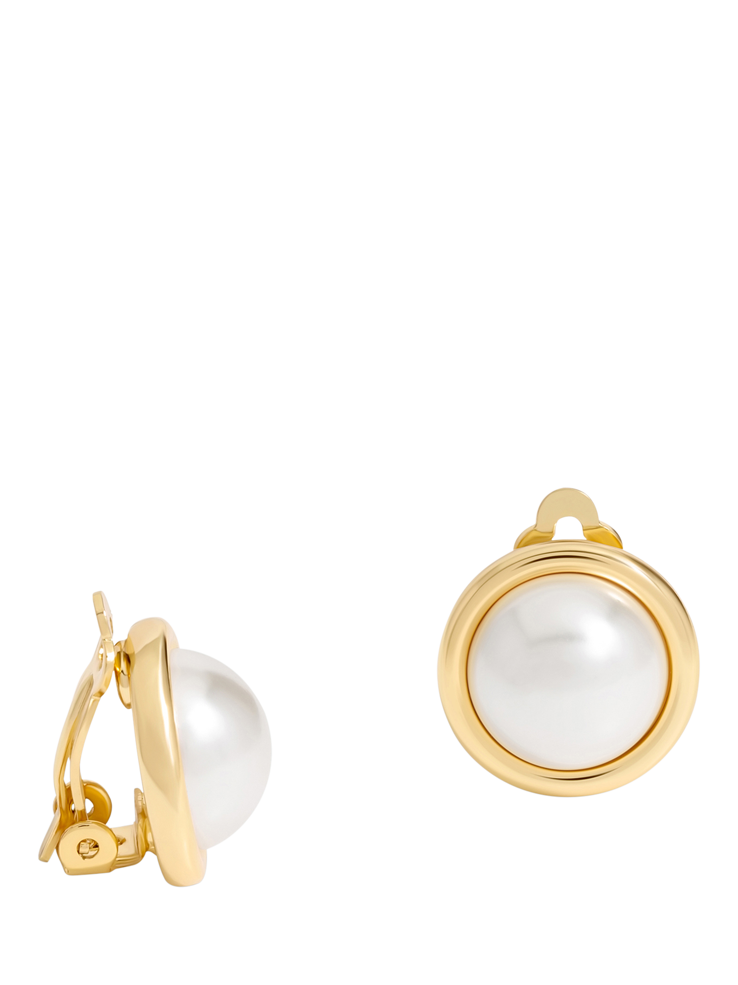 Product image 1 of 1, which shows Jon Richard Polished and Pearl Centre Clip-On Earrings, Gold