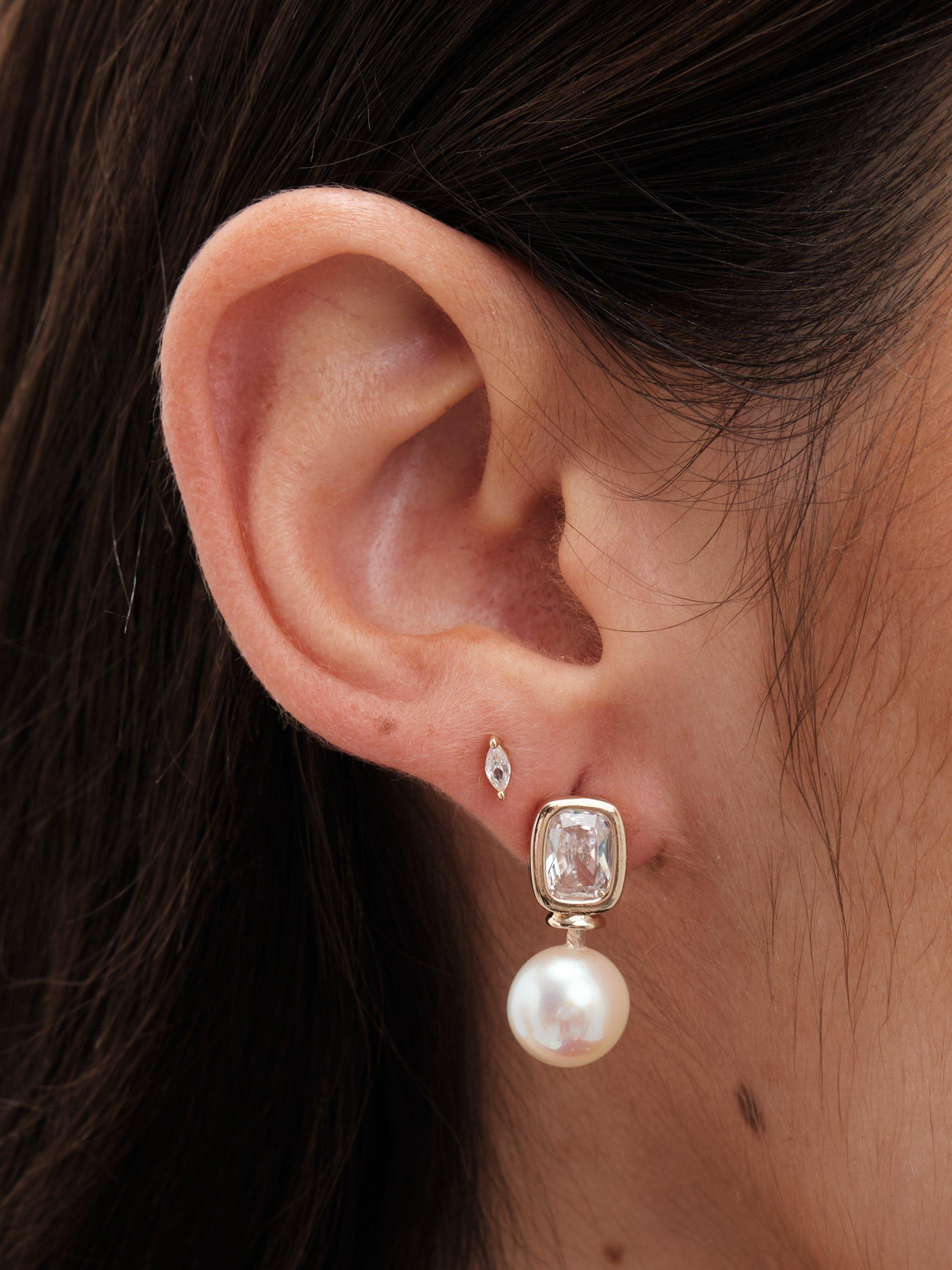 Product image 1 of 2, which shows Jon Richard Crystal and Pearl Drop Earrings, Gold