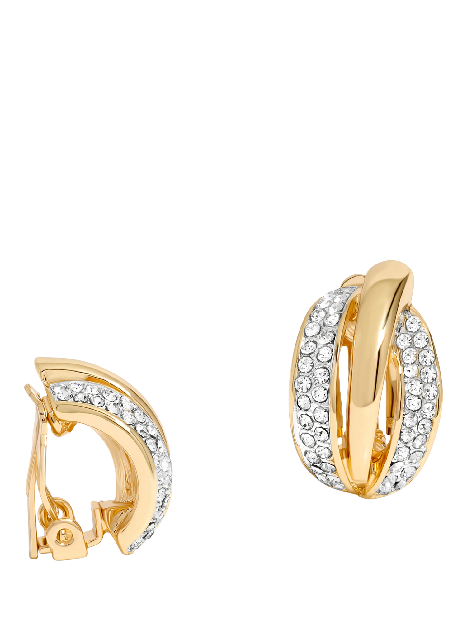 Product image 2 of 4, which shows Jon Richard Crystal Ribbed Triple Row Clip-On Earrings, Gold