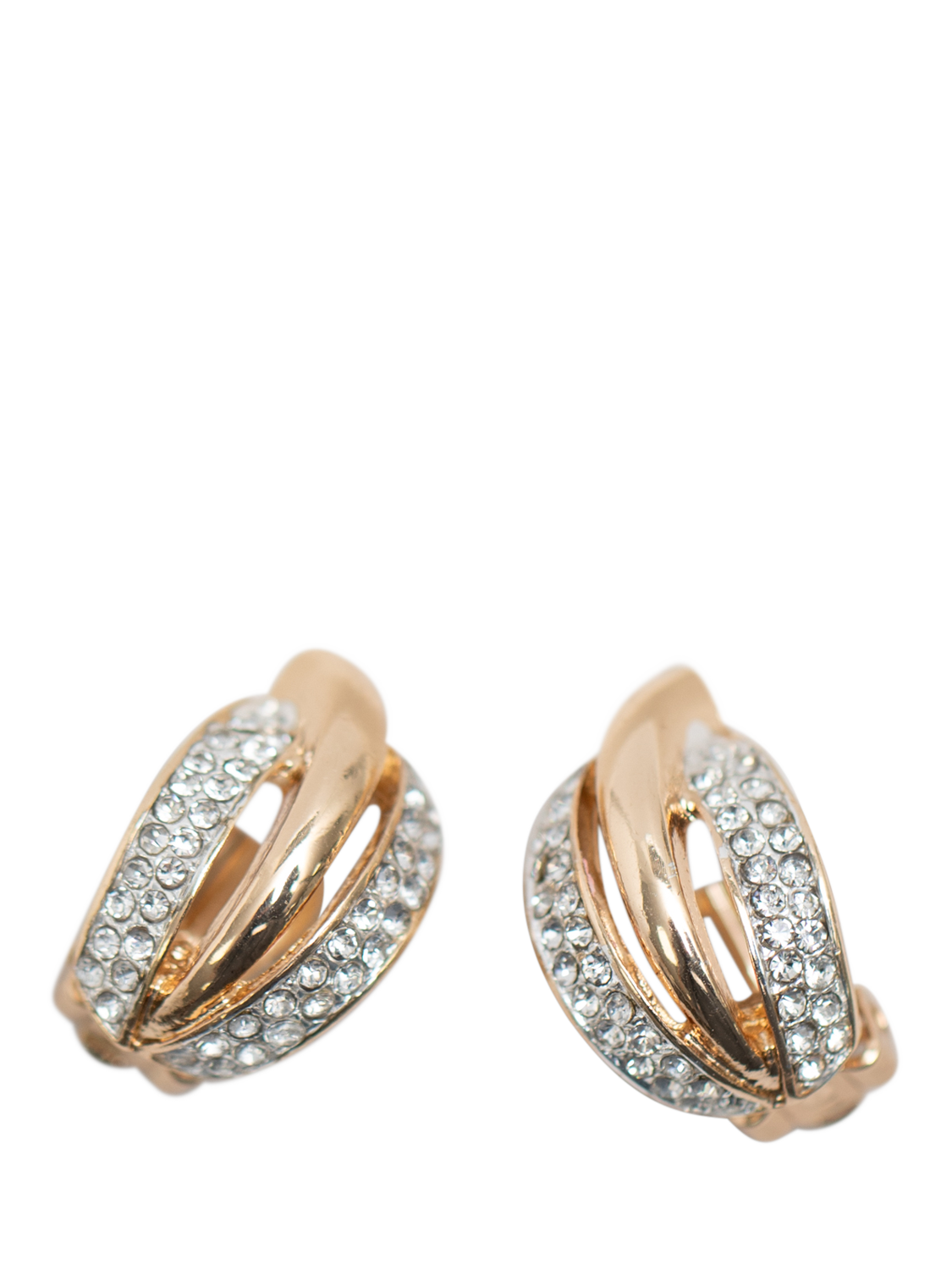 Product image 3 of 4, which shows Jon Richard Crystal Ribbed Triple Row Clip-On Earrings, Gold