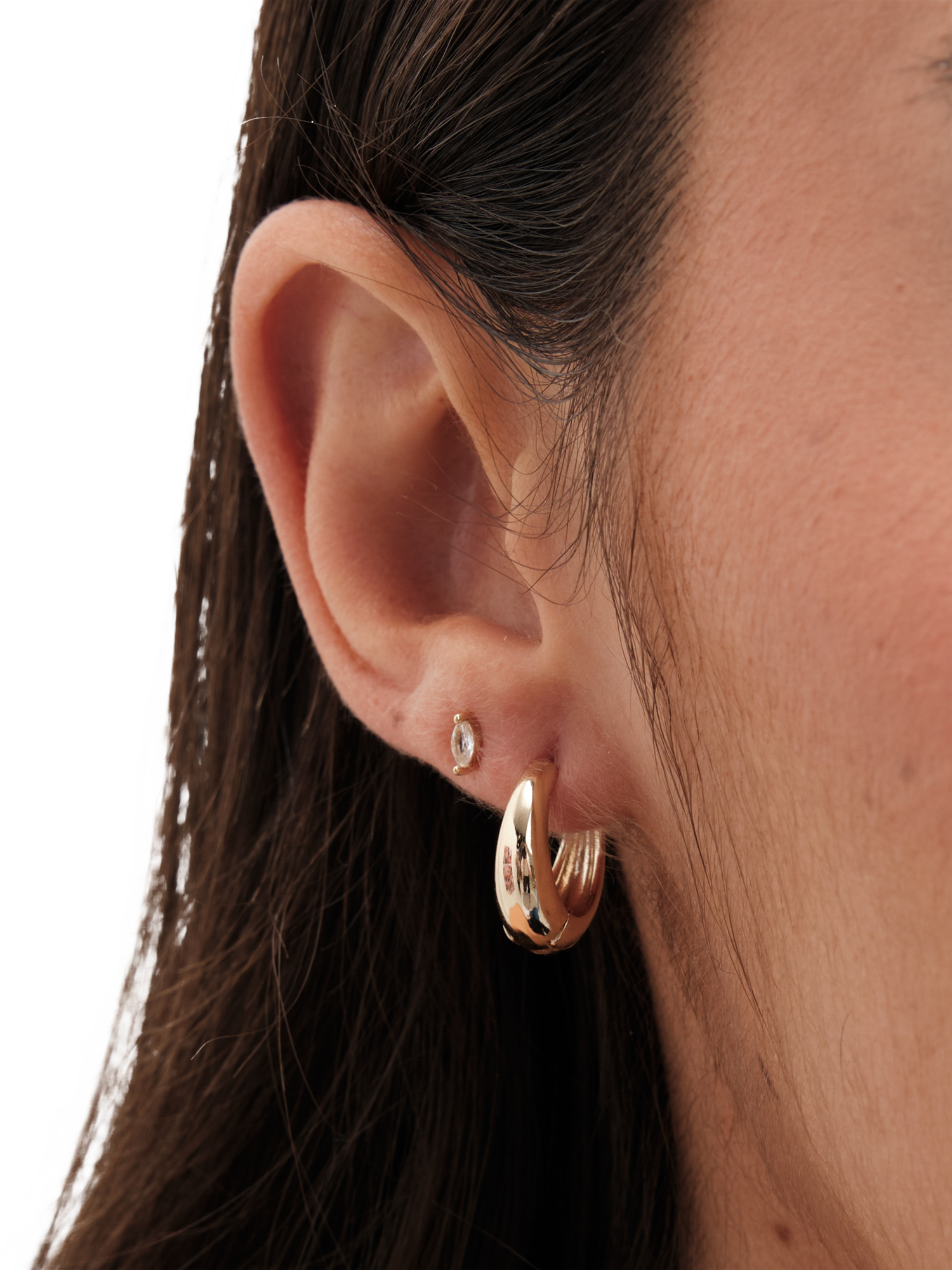 Product image 2 of 3, which shows Jon Richard Polished Small Tapered Hoop Earrings, Gold