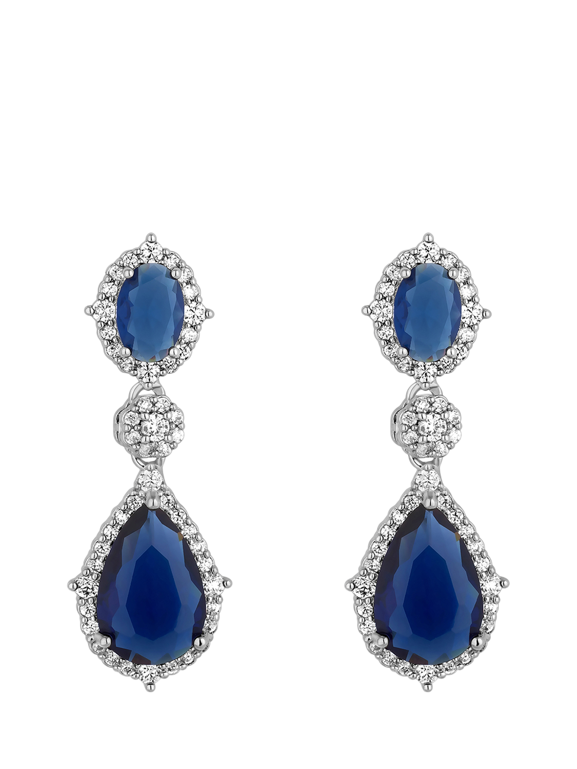 Product image 1 of 2, which shows Jon Richard Sapphire Pear Drop Earrings, Silver