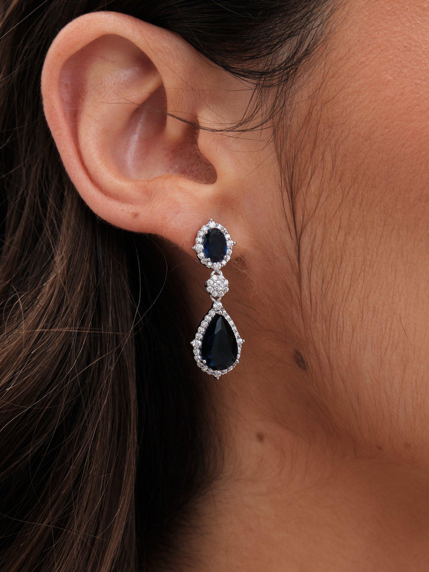 Product image 2 of 2, which shows Jon Richard Sapphire Pear Drop Earrings, Silver