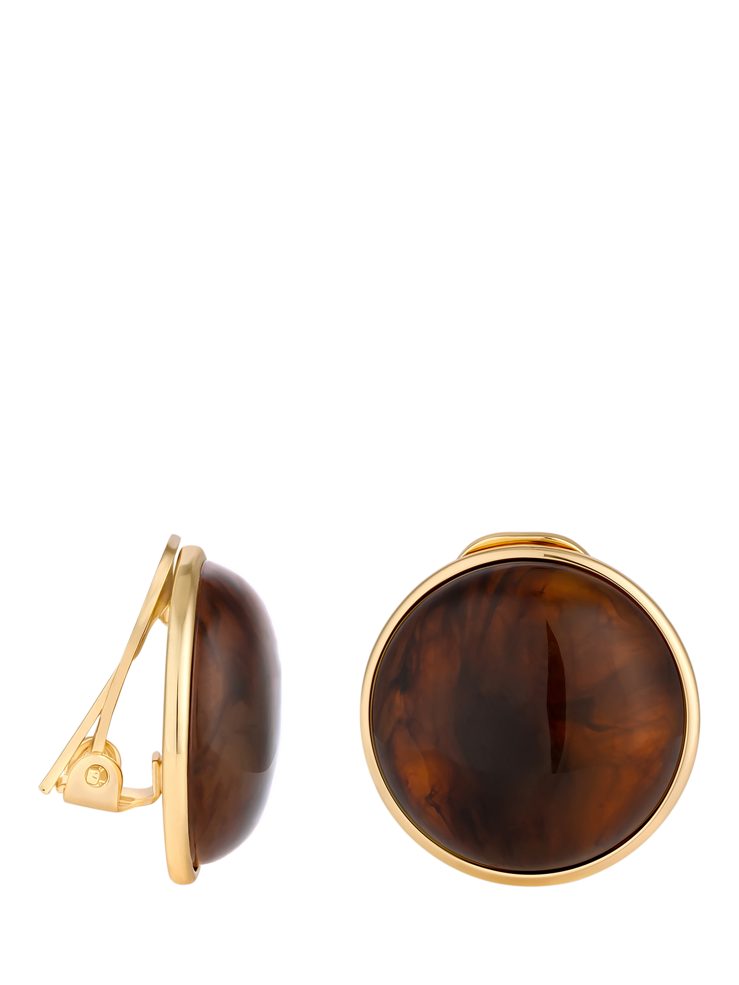 Product image 1 of 2, which shows Jon Richard Tortoise Shell Dome Clip-On Earrings, Gold/Brown